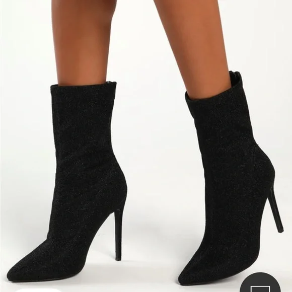 Lulus Shoes New Odien Black Glitter Pointedtoe Midcalf Sock Boots Poshmark